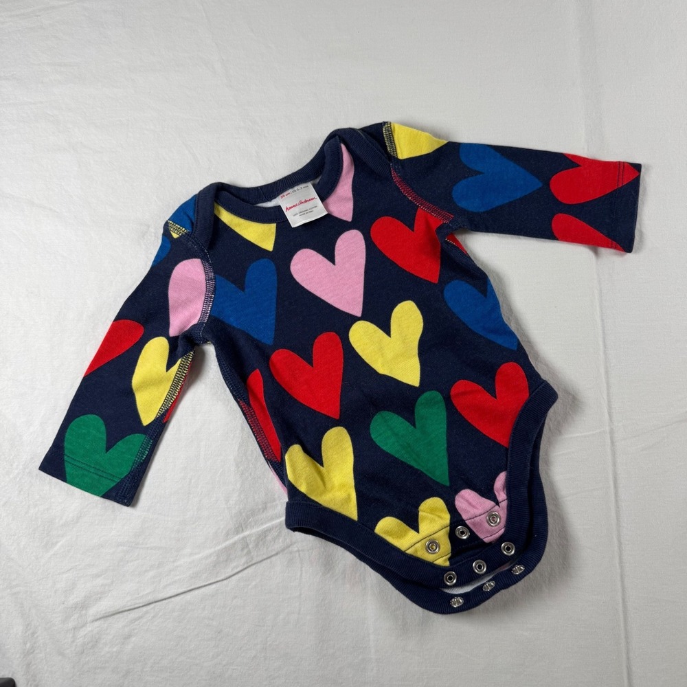 Hanna‎ Andersson Size 0-3 mos Navy Blue Heart Print Organic Cotton Bodysuit - Picture 2 of 5